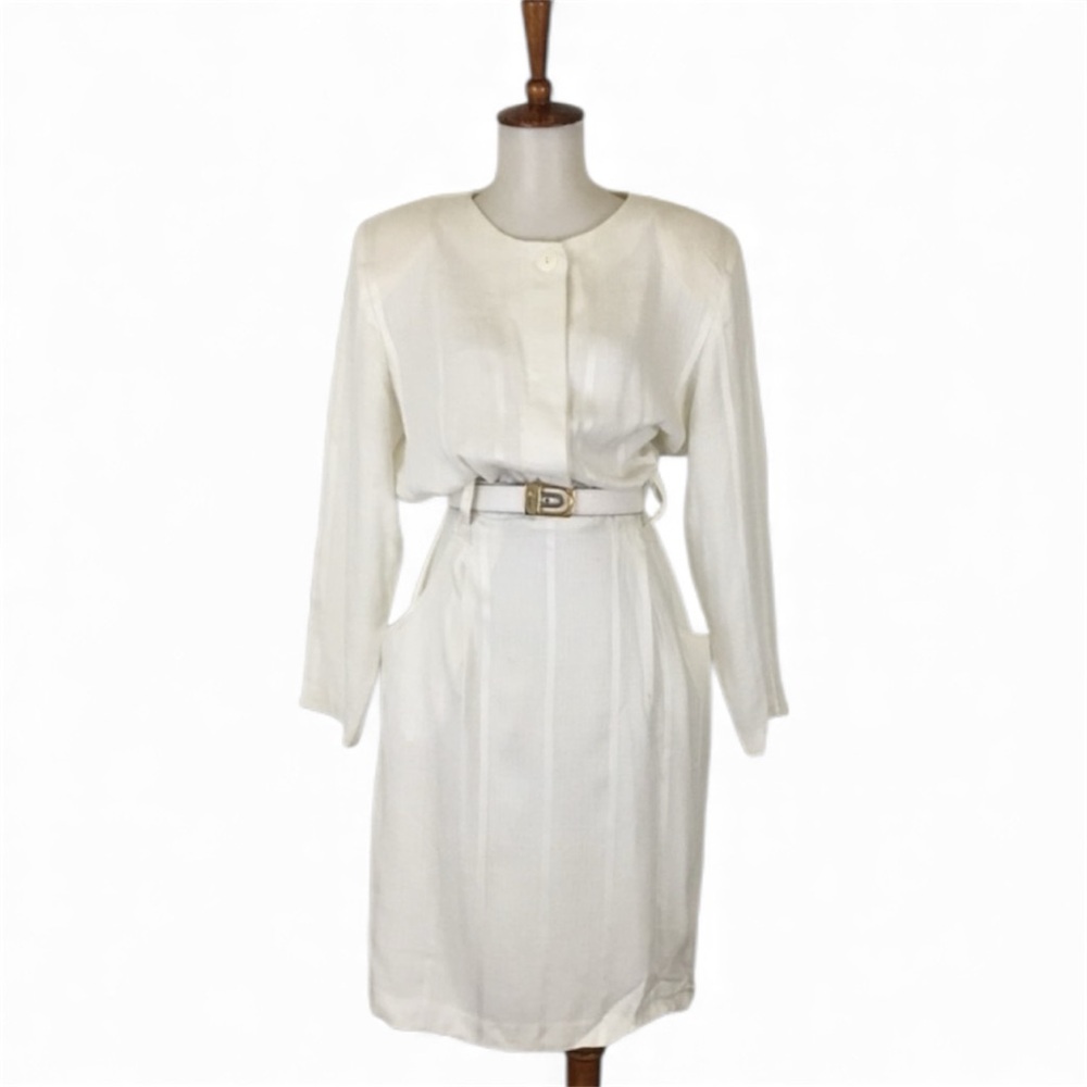 Vintage 80s Long Sleeve‎ Crew Neck Sheath Dress